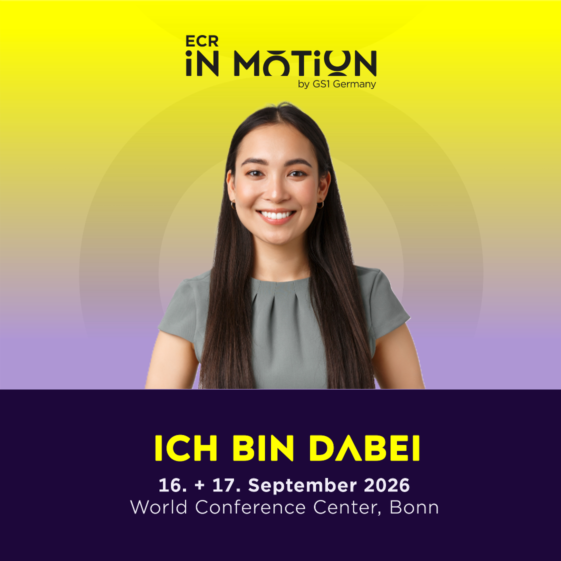 Foto einer jungen Frau als Beispiel für das ECR iN MOTiON Meetme-Banner 2026