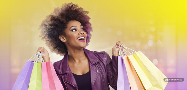 Eine junge Shopperin mit Papiereinkaufstaschen
